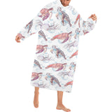 Watercolor sea turtle jellyfish pattern Blanket Robe with Sleeves