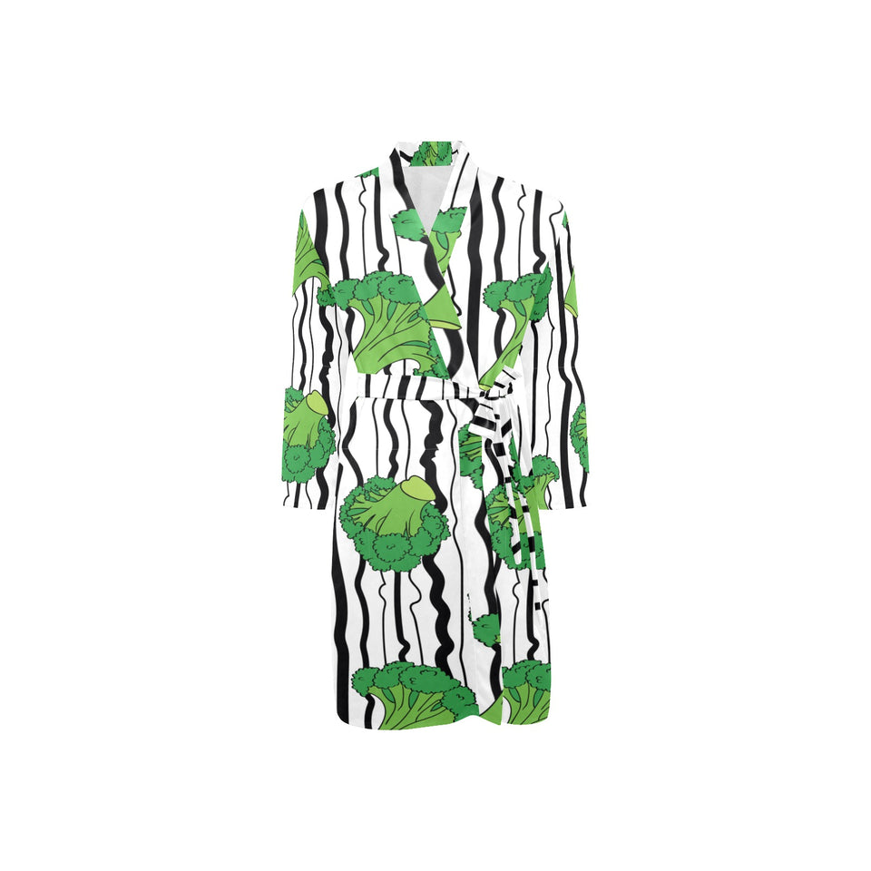 Cool Broccoli pattern Men's Long Sleeve Belted Night Robe