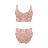 Snake lilies flower pattern Chest Bowknot High Waisted Bikini Swimsuit