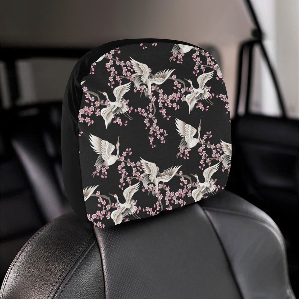Japanese crane pink sakura pattern Car Headrest Cover