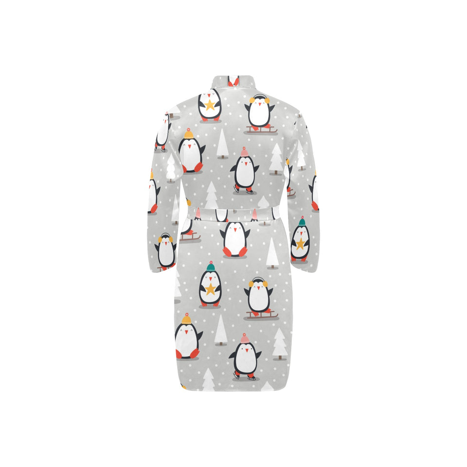 Cute Penguin christmas pattern Men's Long Sleeve Belted Night Robe