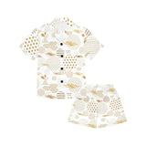 Beautiful gold japanese pattern Kids' Boys' Girls' V-Neck Short Pajama Set