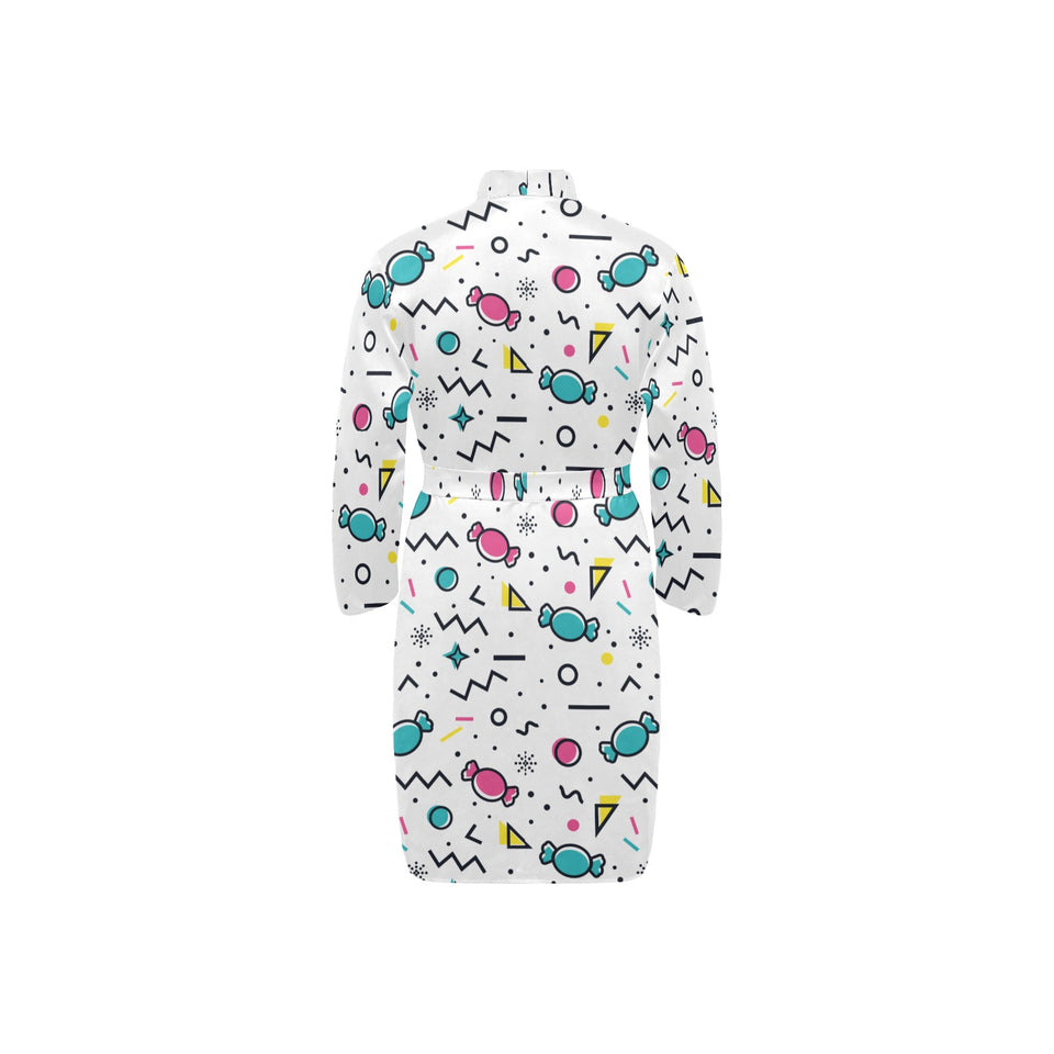 Candy design pattern Men's Long Sleeve Belted Night Robe
