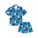 Colorful rhino pattern Kids' Boys' Girls' V-Neck Short Pajama Set
