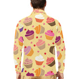 cake cupcake heart cherry pattern Men's Long Sleeve Polo Shirt