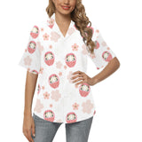 Daruma japanese wooden doll cherry blossom flower Women's All Over Print Hawaiian Shirt