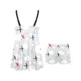 Airplane cloud grey background Chest Sexy Pleated Two Piece Swim Dress