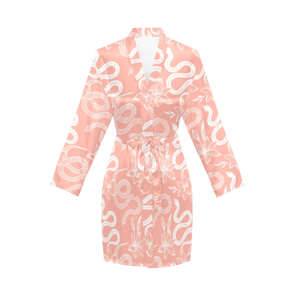 Snake lilies flower pattern Women's Long Sleeve Belted Night Robe