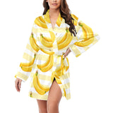 Banana pattern blackground Women's Long Sleeve Belted Night Robe