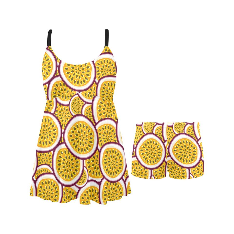 Passion fruits slice pattern Chest Sexy Pleated Two Piece Swim Dress