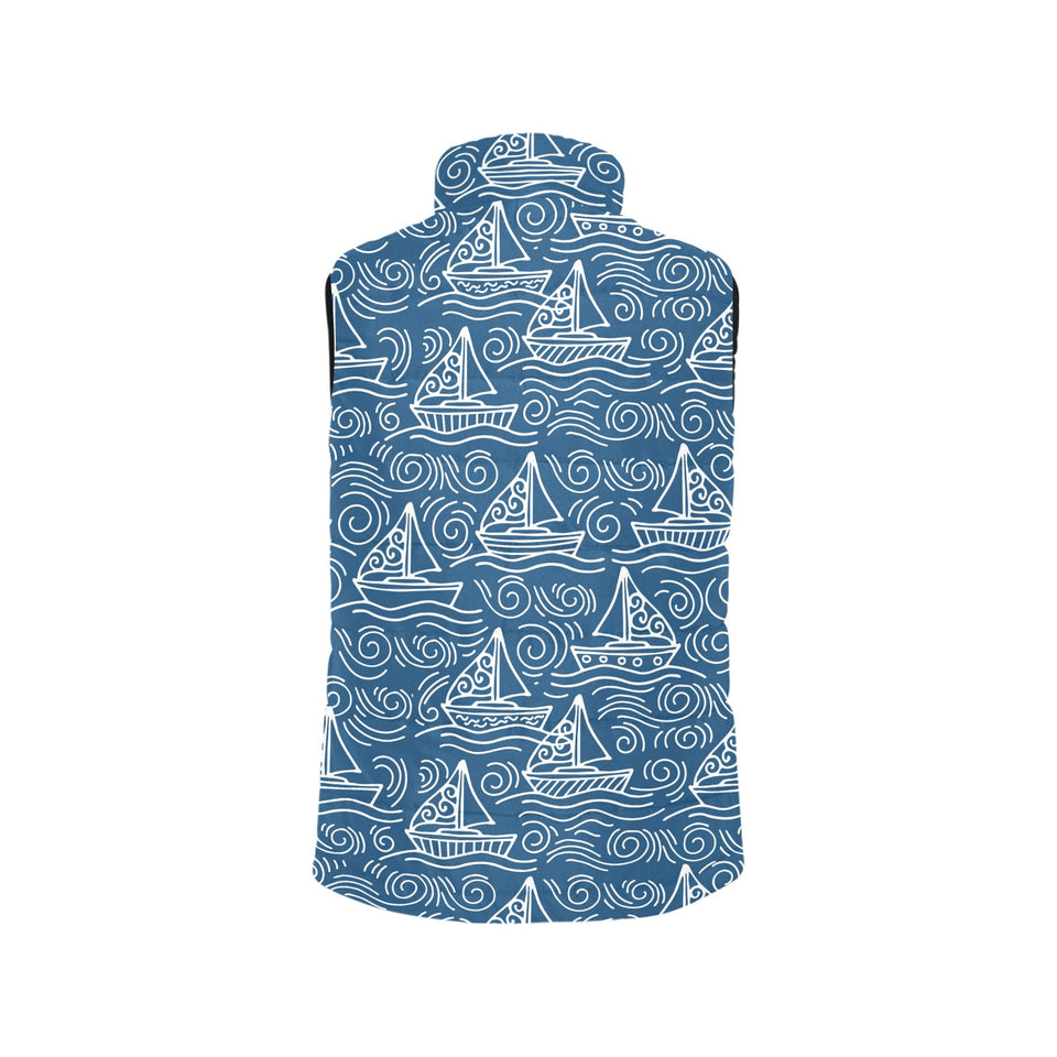 Hand drawn sailboat pattern Women's Padded Vest