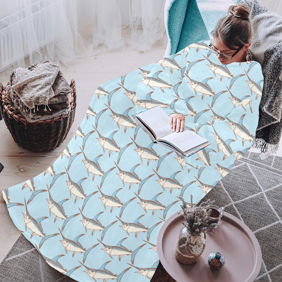 Swordfish Pattern Print Design 01 Blanket Robe with Sleeves