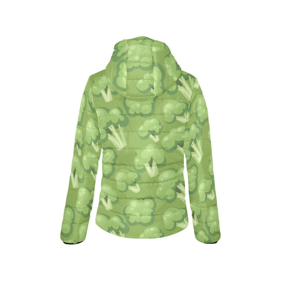 Broccoli pattern green background Women's Padded Hooded Jacket