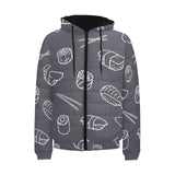 sushi pattern black background Men's Padded Hooded Jacket