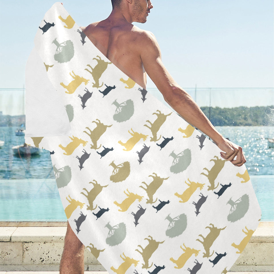 Silhouettes of goat and tree pattern Beach Towel