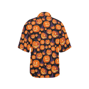 Halloween Pumpkin pattern Women's All Over Print Hawaiian Shirt