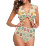 Bicycle Pattern Print Design 01 Chest Bowknot High Waisted Bikini Swimsuit