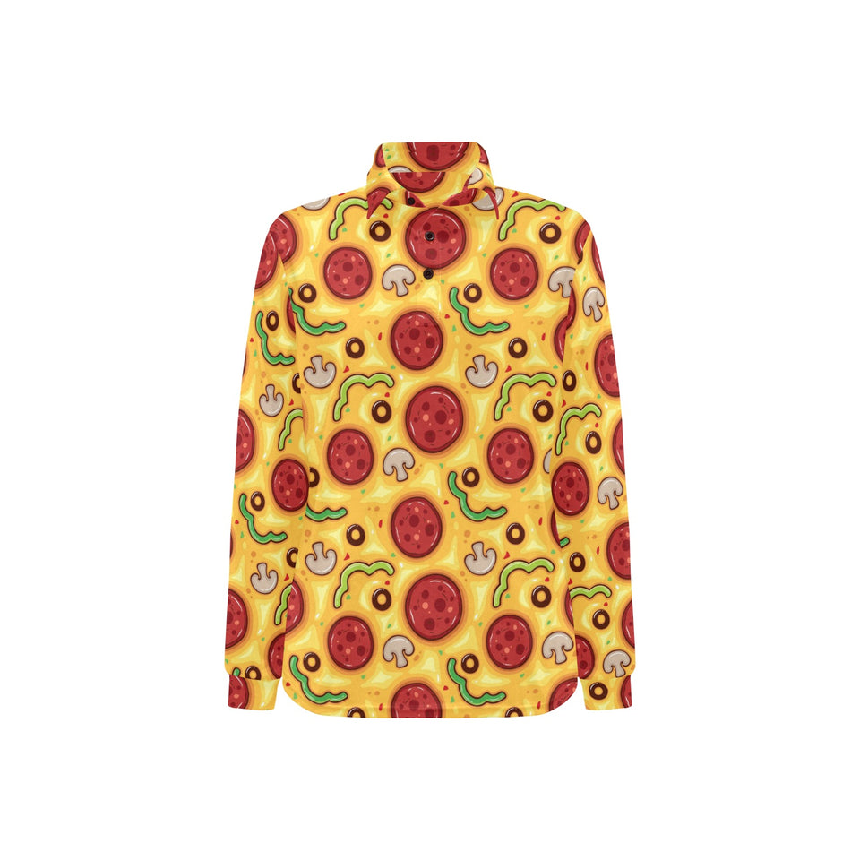 Pizza texture pattern Women's Long Sleeve Polo Shirt