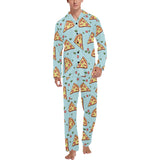Hand drawn pizza blue background Men's Long Pajama Set