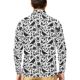 Crow dark floral pattern Men's Long Sleeve Polo Shirt