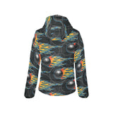Bowling balls flame pattern Women's Padded Hooded Jacket