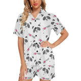 Hand Drawn faces of pandas pattern Women's V-Neck Short Pajama Set