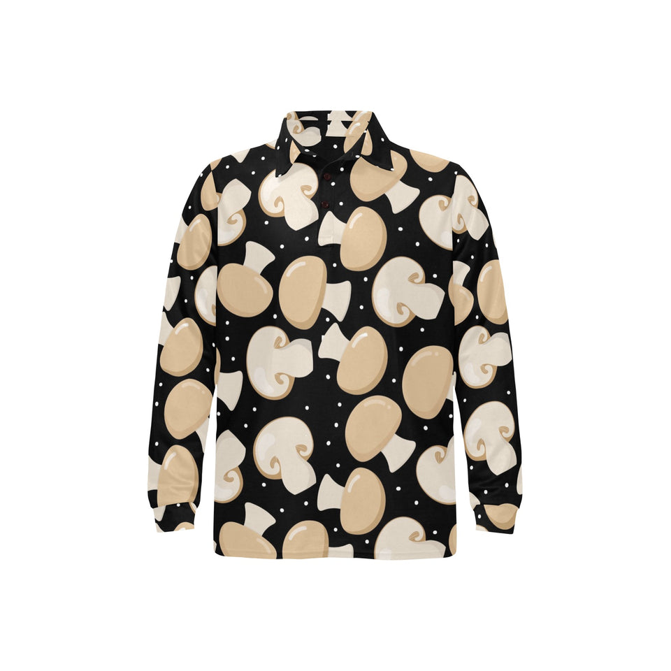 Champignon mushroom pattern Men's Long Sleeve Polo Shirt