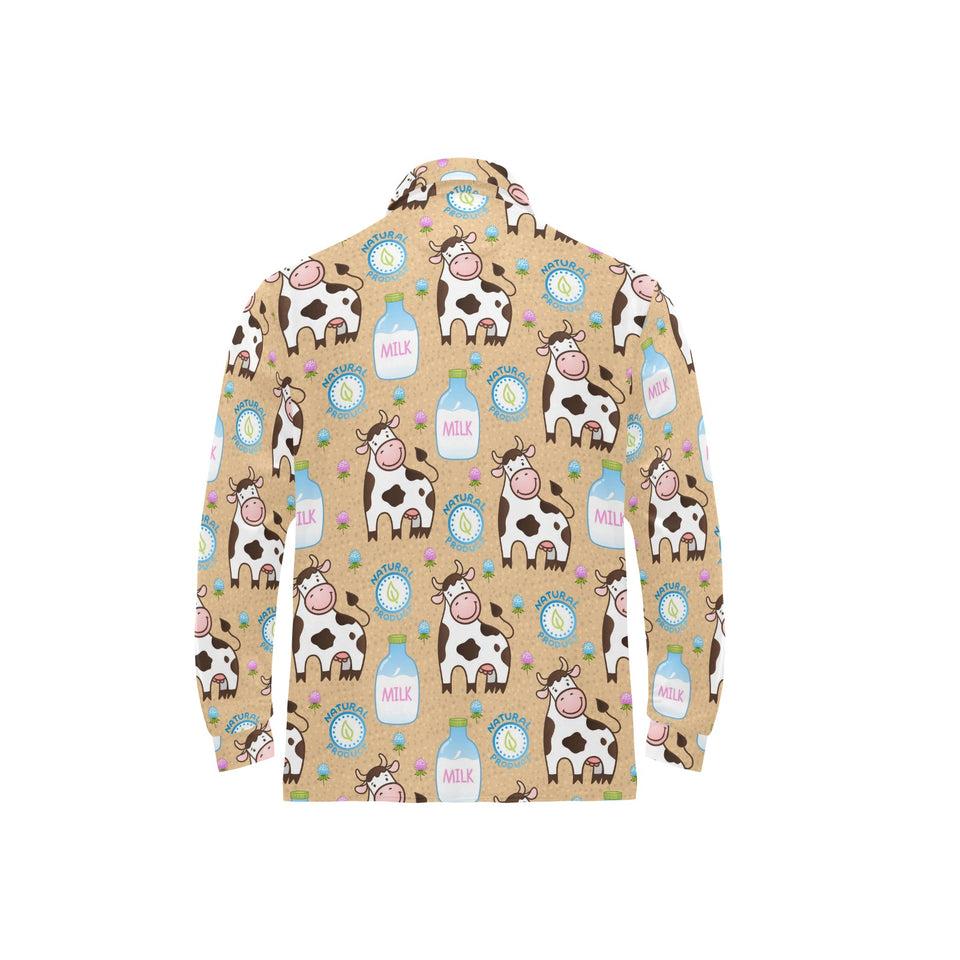 Cow bottle of milk pattern Men's Long Sleeve Polo Shirt