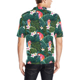 Parrot Palm tree leaves flower hibiscus pattern Men's All Over Print Polo Shirt