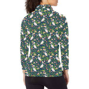 Pelican Pattern Print Design 05 Women's Long Sleeve Polo Shirt