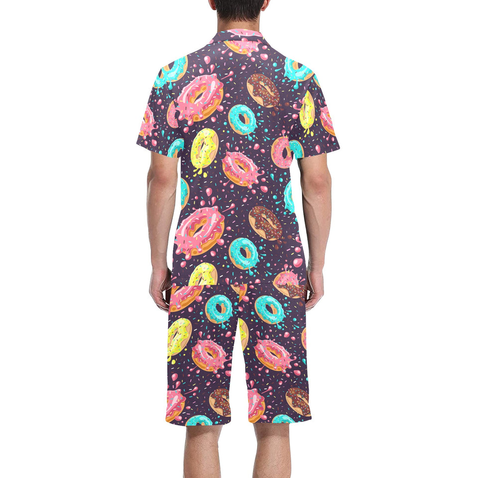 Colorful donut glaze pattern Men's V-Neck Short Pajama Set