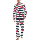 Hand drawn cherry pattern striped background Men's Long Pajama Set