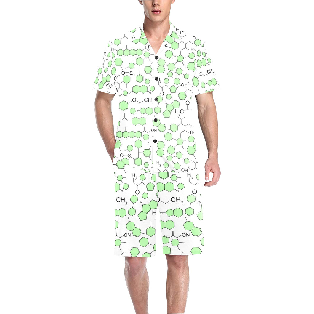 Chemistry Periodic Table Pattern Print Design 03 Men's V-Neck Short Pajama Set