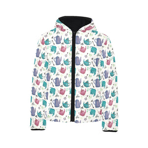 Tea pots Pattern Print Design 05 Kids' Boys' Girls' Padded Hooded Jacket