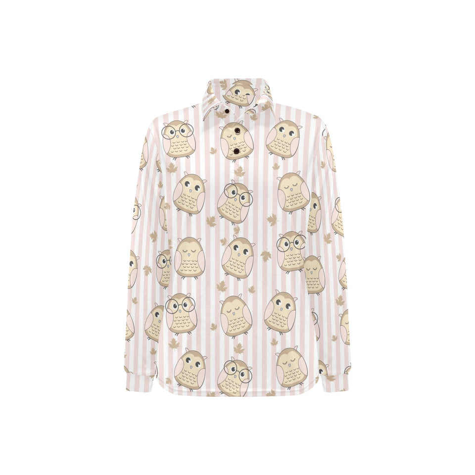 cute owl leaf Women's Long Sleeve Polo Shirt