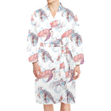 Watercolor sea turtle jellyfish pattern Men's Long Sleeve Belted Night Robe