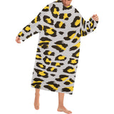 Gray Leopard print pattern Blanket Robe with Sleeves