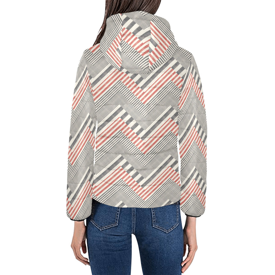 zigzag chevron striped pattern Women's Padded Hooded Jacket