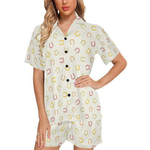 Horseshoes Pattern Print Design 02 Women's V-Neck Short Pajama Set