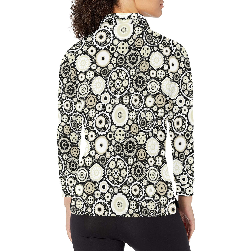 Gear Pattern Print Design 02 Women's Long Sleeve Polo Shirt