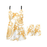 hand drawn orange fruit pattern Chest Sexy Pleated Two Piece Swim Dress