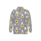 Cute hamster sunflower pattern background Men's Long Sleeve Polo Shirt