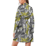 Hand drawn dragonfly pattern Women's Long Sleeve Belted Night Robe