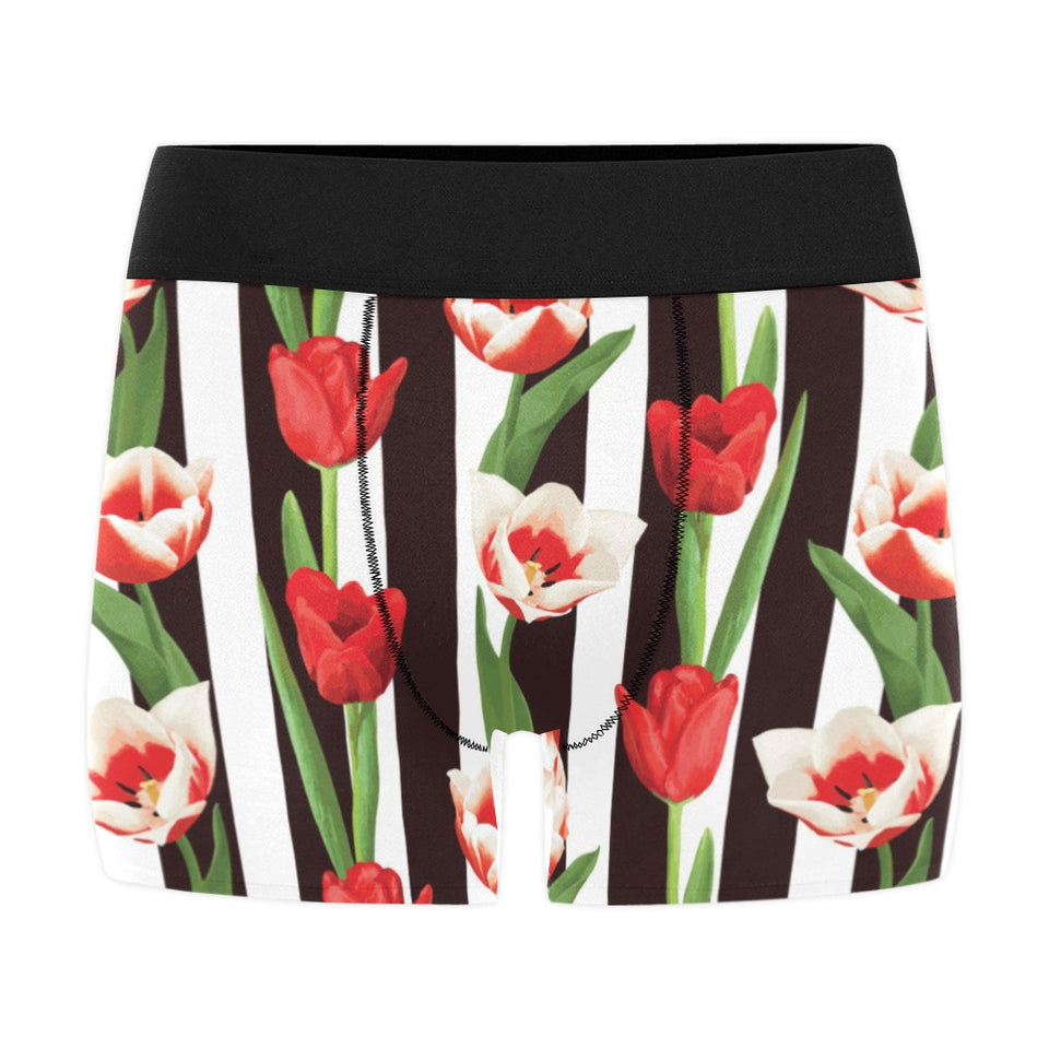 red and white tulips pattern Men's All Over Print Boxer Briefs Men's Underwear