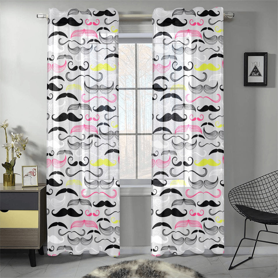 Mustache Beard Pattern Print Design 02 Gauze Curtain