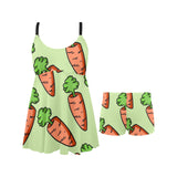 Carrot Pattern Print Design 05 Chest Sexy Pleated Two Piece Swim Dress