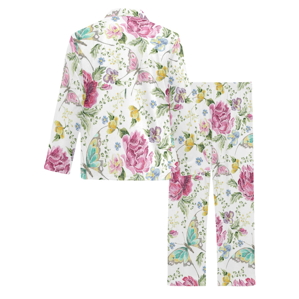 Hand drawn butterfly rose Men's Long Pajama Set