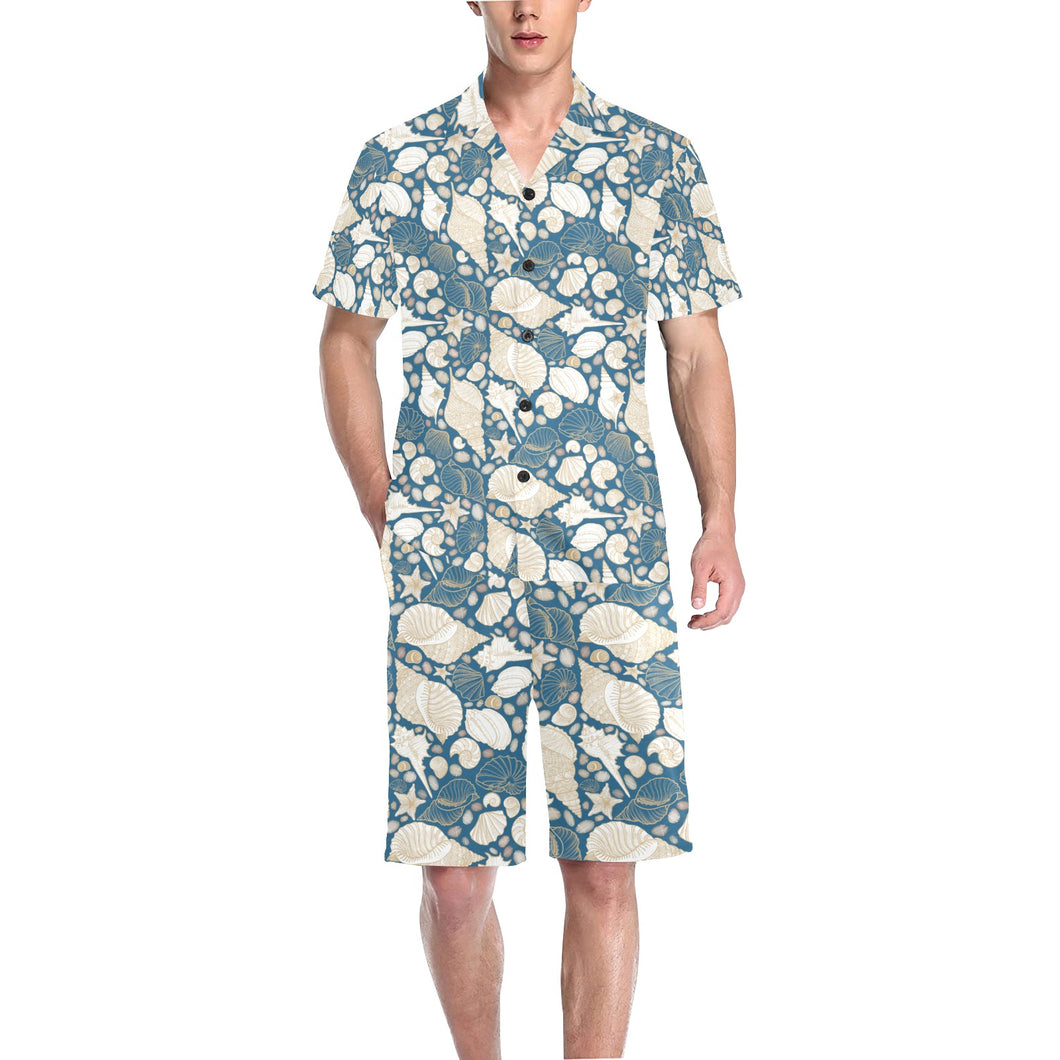Sea turtle Polynesian Tribal design pattern Men's V-Neck Short Pajama Set
