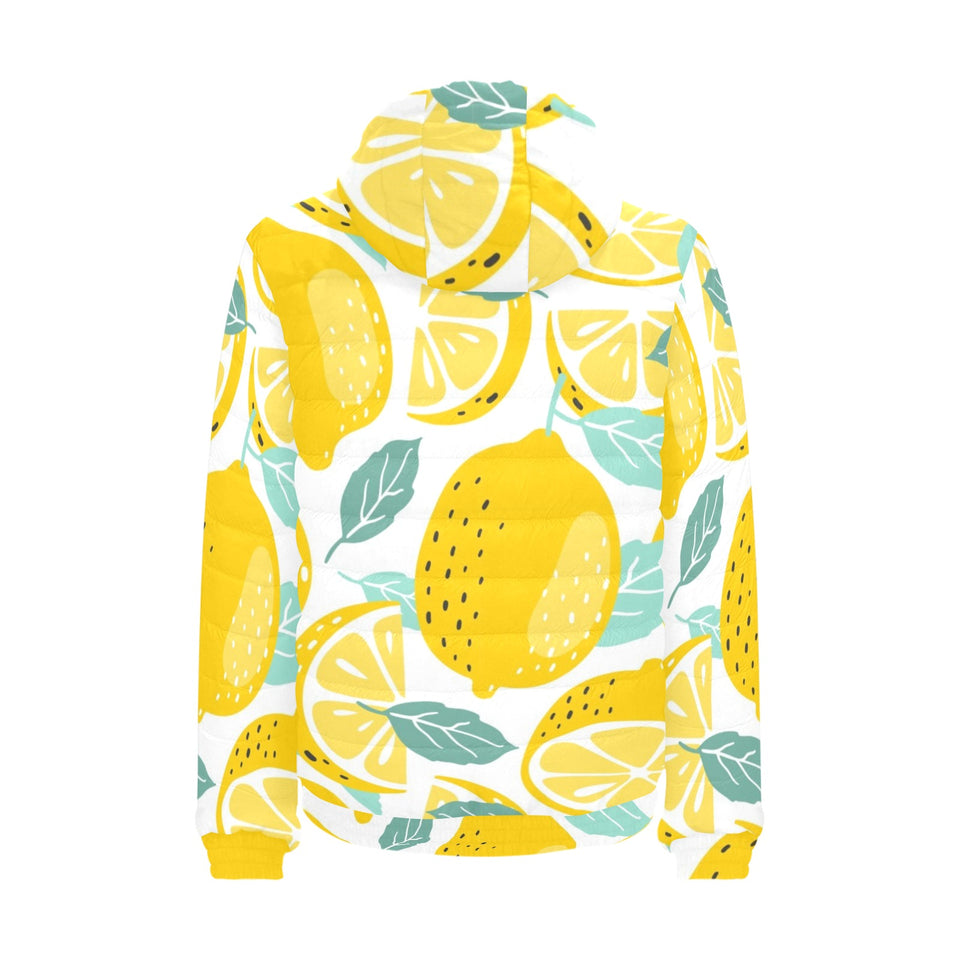 lemon design pattern Men's Padded Hooded Jacket