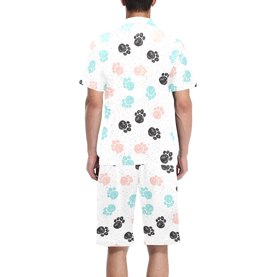 Dog Paws Pattern Print Design 04 Men's V-Neck Short Pajama Set